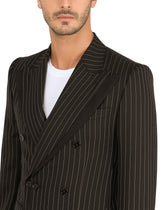 Double-breasted wool Sicilia-fit jacket with pinstripe design - | Dolce & Gabbana