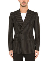 Double-breasted wool Sicilia-fit jacket with pinstripe design - | Dolce & Gabbana