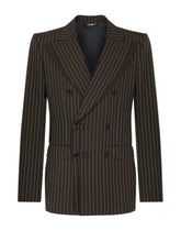 Double-breasted wool Sicilia-fit jacket with pinstripe design - | Dolce & Gabbana
