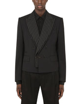 Wool Sicilia-fit jacket with contrasting pinstripe - | Dolce & Gabbana