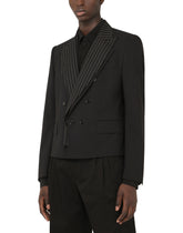 Wool Sicilia-fit jacket with contrasting pinstripe - | Dolce & Gabbana