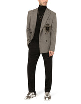 Double-breasted pinstripe jersey jacket with patch - | Dolce & Gabbana