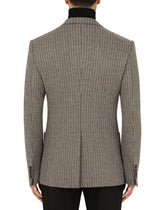 Double-breasted pinstripe jersey jacket with patch - | Dolce & Gabbana