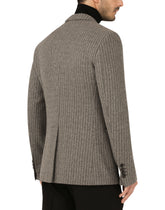 Double-breasted pinstripe jersey jacket with patch - | Dolce & Gabbana