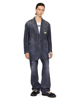 Deconstructed denim jacket with logo tag - | Dolce & Gabbana