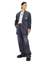 Deconstructed denim jacket with logo tag - | Dolce & Gabbana