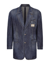 Deconstructed denim jacket with logo tag - | Dolce & Gabbana