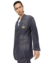 Deconstructed denim jacket with logo tag - | Dolce & Gabbana