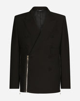 Double-breasted Sicilia-fit wool jacket with zipped details - | Dolce & Gabbana