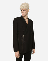 Double-breasted Sicilia-fit wool jacket with zipped details - | Dolce & Gabbana