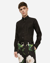 Linen Martini-fit shirt with DG embroidery - | Dolce & Gabbana