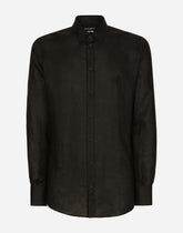Linen Martini-fit shirt with DG embroidery - | Dolce & Gabbana