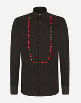 Cotton Gold-fit tuxedo shirt with rhinestone embellishment - | Dolce & Gabbana