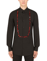 Cotton Gold-fit tuxedo shirt with rhinestone embellishment - | Dolce & Gabbana