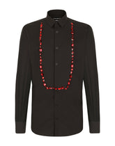 Cotton Gold-fit tuxedo shirt with rhinestone embellishment - | Dolce & Gabbana