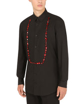 Cotton Gold-fit tuxedo shirt with rhinestone embellishment - | Dolce & Gabbana