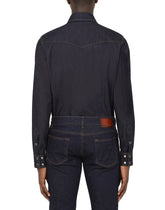 Blue stretch denim shirt with DG logo - | Dolce & Gabbana