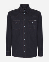 Blue stretch denim shirt with DG logo - | Dolce & Gabbana
