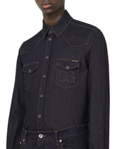 Blue stretch denim shirt with DG logo - | Dolce & Gabbana