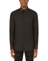 Cotton Gold-fit shirt with rhinestone embellishment - | Dolce & Gabbana