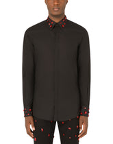 Cotton Gold-fit shirt with rhinestone embellishment - | Dolce & Gabbana