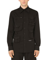 Cotton multi-pocket shirt with patch - | Dolce & Gabbana