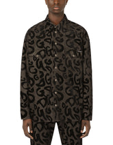 Grey wash denim shirt with flocked DG print - | Dolce & Gabbana