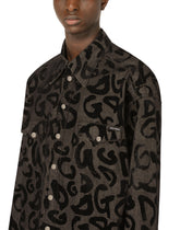 Grey wash denim shirt with flocked DG print - | Dolce & Gabbana