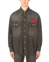 Gray wash denim shirt with patch embellishment - | Dolce & Gabbana