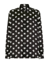 Oversize silk shirt with DG Monogram print - | Dolce & Gabbana