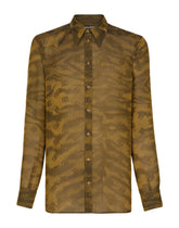 Silk jacquard Martini-fit shirt with DG logo and tigers - | Dolce & Gabbana