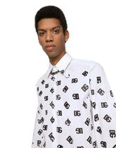 Cotton Martini-fit shirt with DG logo print - | Dolce & Gabbana