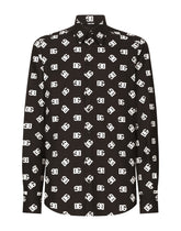 Cotton Martini-fit shirt with DG Monogram print - | Dolce & Gabbana