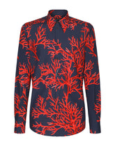 Cotton Martini-fit shirt with coral print - | Dolce & Gabbana