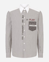 Striped cotton shirt with printed pocket - | Dolce & Gabbana