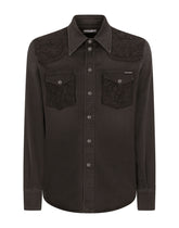 Grey wash denim shirt with lace inserts - | Dolce & Gabbana