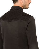 Grey wash denim shirt with lace inserts - | Dolce & Gabbana