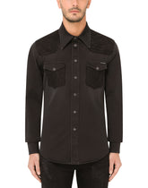 Grey wash denim shirt with lace inserts - | Dolce & Gabbana
