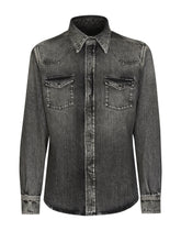 Gray wash stretch denim shirt - | Dolce & Gabbana