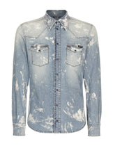 Bleach wash stretch denim shirt - | Dolce & Gabbana