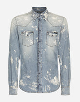 Bleach wash stretch denim shirt - | Dolce & Gabbana