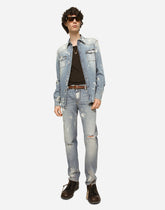 Bleach wash stretch denim shirt - | Dolce & Gabbana