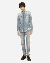 Bleach wash stretch denim shirt - | Dolce & Gabbana