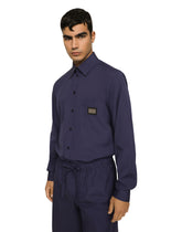 Cotton Martini-fit shirt with branded tag - | Dolce & Gabbana