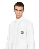 Cotton Martini-fit shirt with branded tag - | Dolce & Gabbana