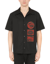 Cotton Hawaiian shirt with patch - | Dolce & Gabbana