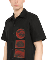 Cotton Hawaiian shirt with patch - | Dolce & Gabbana