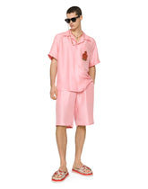 Coral-print silk Hawaiian shirt with patch - | Dolce & Gabbana