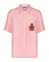 Coral-print silk Hawaiian shirt with patch - | Dolce & Gabbana