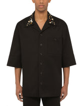Cotton Hawaiian shirt with crystal and stud embellishment - | Dolce & Gabbana